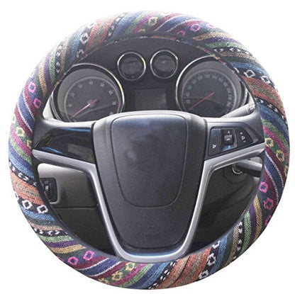 Medium Ethnic Style Coarse Flax Cloth Automotive Steering Wheel Cover Anti Slip and Sweat Absorption Auto Car Wrap Cover (14.5''-15'',C) - color: C, size: 14.5 - 15 inches