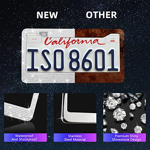25PCS Bling Car Car Accessories Set,15 Inch Steering Wheel Cover,Shiny License Plate Frame,Center Console Cover and Rearview Mirror Set and Other Car Accessories(White) - color: White