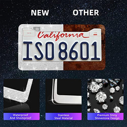 25PCS Bling Car Car Accessories Set,15 Inch Steering Wheel Cover,Shiny License Plate Frame,Center Console Cover and Rearview Mirror Set and Other Car Accessories(White) - color: White