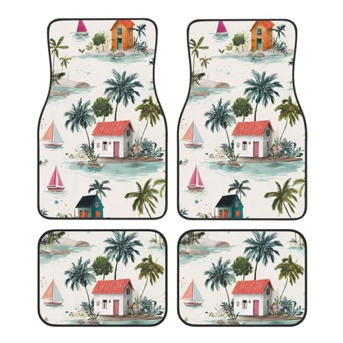 OSAM SPACE Pattern of Island Car Floor Mats Set of 4 All Weather Trunk Mat Anti-Slip Automotive Carpet Decor Rugs Universal Car Accessories - color: Pattern Of Island