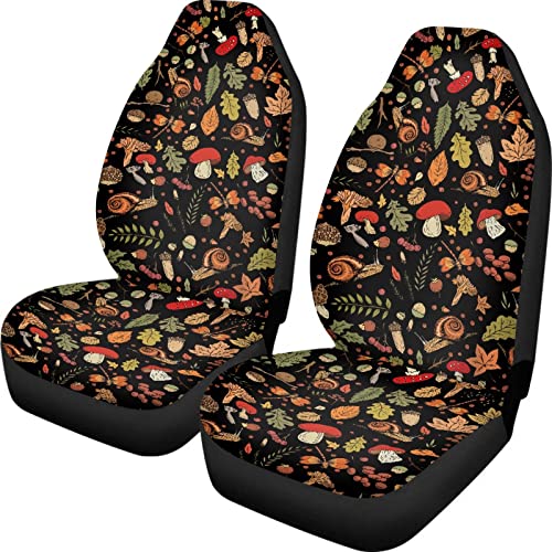 Dreaweet Mushroom Snail Leaf Print Car Seat Cover Set of 2 Soft Comfort Auto Seat Protectors for Vehicles, Fashion Car Accessories for Women Men - color: Mushroom Snail Leaf