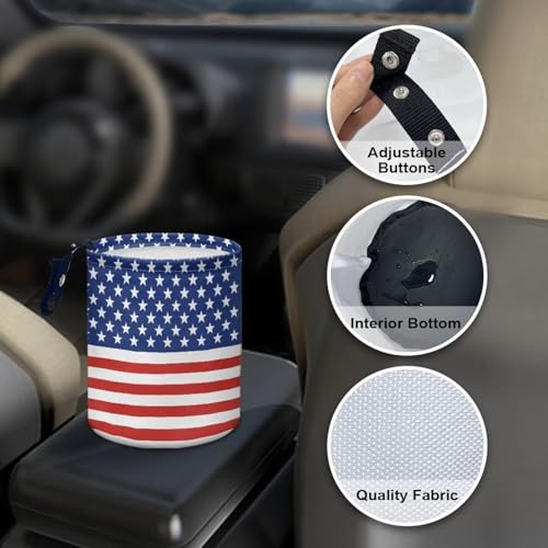 America Flag Star Stripes Multifunctional Console Basket Rubbish Bin Portable Car Waste Basket Container Waterproof Auto Storage Box Travel Accessories - color: America Flag Star Stripes