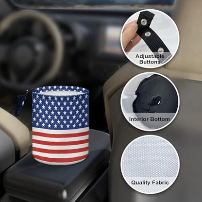 America Flag Star Stripes Multifunctional Console Basket Rubbish Bin Portable Car Waste Basket Container Waterproof Auto Storage Box Travel Accessories - color: America Flag Star Stripes