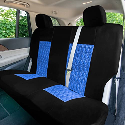 Universal Fit Diamond Stitched Flat Cloth Car Seat Covers Full Set - Blue - color: Blue