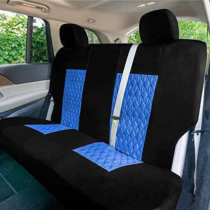 Universal Fit Diamond Stitched Flat Cloth Car Seat Covers Full Set - Blue - color: Blue