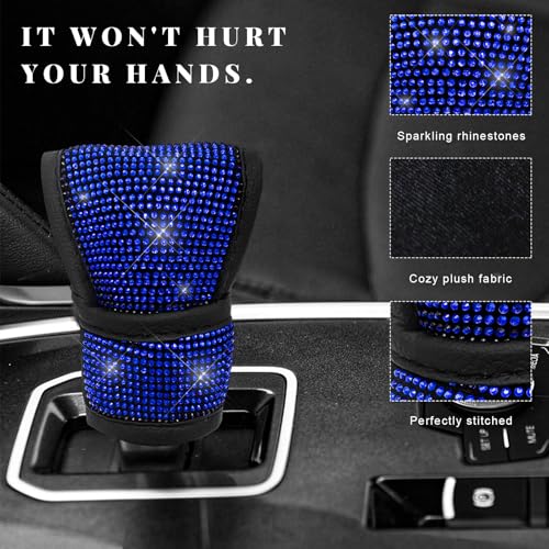 Bling Auto Gear Shift Knob Cover, Rhinestone Glitter Shifter Stick Protector for Girls Women, Sparkly Diamond Transmission Gear Shift Lever Knob Cover for Cars Trucks SUVs (Blue) - color: Blue