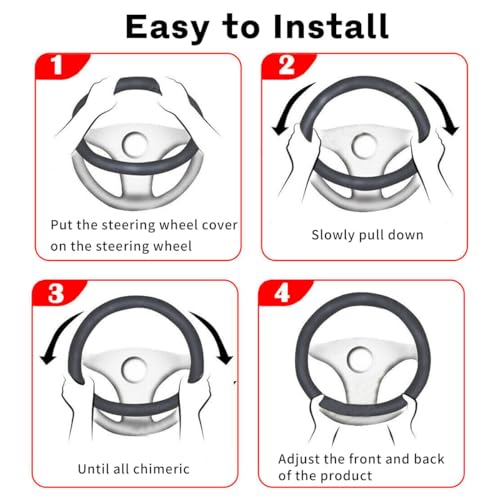 15 inch Car Steering Wheel Cover, Carbon Fiber Microfiber PU Leather Elastic Steering Wheel Protector for Men Women, Anti-Slip Breathable Car Interior Accessories (Grey)