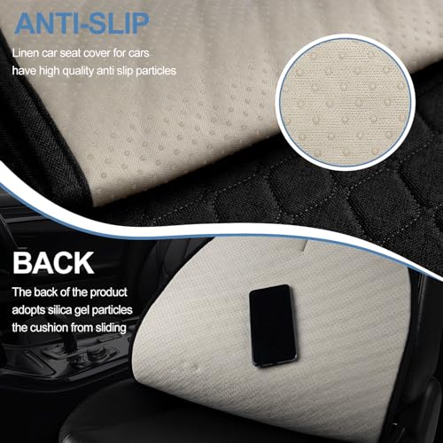 2 Pack Car Seat Covers, Front Seat Covers for Cars, Breathable Linen Car Seat Protector, Universal Fits for Most Automotive, Vehicles, SUVs, Cars, Sedans(Black) - color: Black