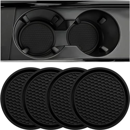 ZSDY Car Cup Coaster, 4PCS Universal Auto Non-Slip Cup Holder Embedded in Ornaments Silicone Coaster, Car Interior Accessories Sets, Black - color: Black