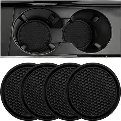 ZSDY Car Cup Coaster, 4PCS Universal Auto Non-Slip Cup Holder Embedded in Ornaments Silicone Coaster, Car Interior Accessories Sets, Black - color: Black