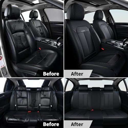 Car Seat Covers Front Set, Black Car Seat Cover, Breathable Premium Leather Seat Covers, Automotive Vehicle Seat Covers for Cars Trucks Vans SUVs Sedans (Dark Black) - color: Dark black, size: Frontpair