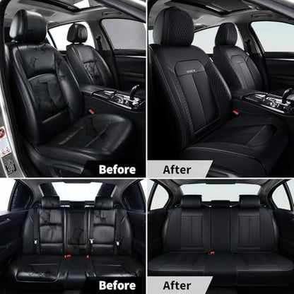 Car Seat Covers Front Set, Black Car Seat Cover, Breathable Premium Leather Seat Covers, Automotive Vehicle Seat Covers for Cars Trucks Vans SUVs Sedans (Dark Black) - color: Dark black, size: Frontpair