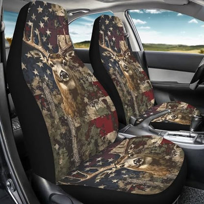 Car Front Seat Cover for Men 2 Pieces Set American Flag Deer Design Print Highly Elastic Automotive Seat Cover Anti Slip Towel Blanket for Trucks Sedans Van Skin-Friendly Soft - color: American Flag Deer Design Print