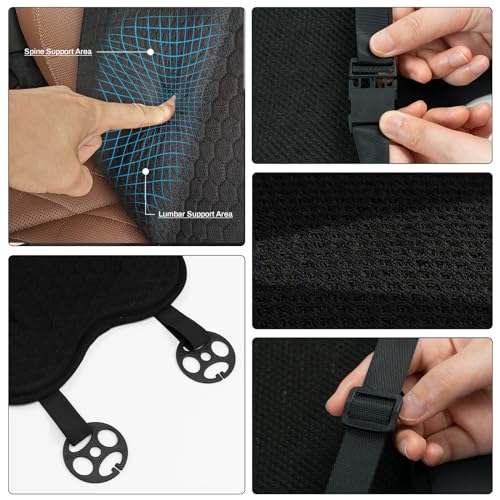 XUKEY Lumbar Pillow Gel Support Pillow Back Support Cushion,Gel Lumbar Support Pillow Relief Back Sciatica Pain for Car Seat Cushion,Car Seat Lumbar Support with Adjustable Straps Improve Posture