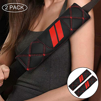 YOSRTER Seat Belt Pad, Shoulder Strap Protection Pad for Dodge Charger Durango Challenger Journey Seat Belt Covering Pad Anti-Scratch Leather Seat Belt Decoration（Red Trim）