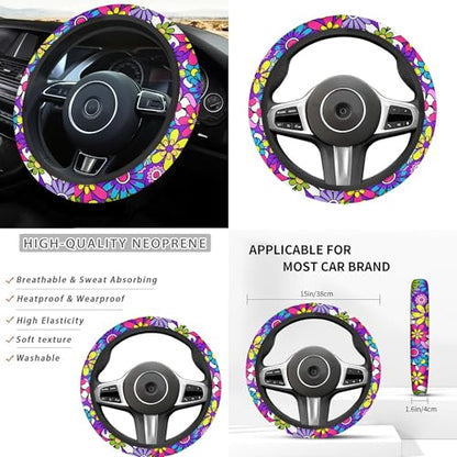 12 Pcs Daisy Flower Car Accessories Full Set for Women Girly Daisy Car Seat Cover Steering Wheel Cup Holder Armrest Pad Gear Shift Cover,Car Handbrake Cover,Fit for Most Truck SUV - color: Novelty Daisy