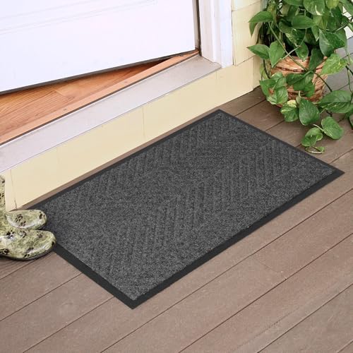 16" x 32" Charcoal Grey Front Door Mat Indoor Outdoor, Low Profile Welcome Doormat for Entrance, Waterproof All-Weather Entry Mat for High Traffic Area - color: Charcoal Grey, size: 1'4" x 2'8" (Rectangular)
