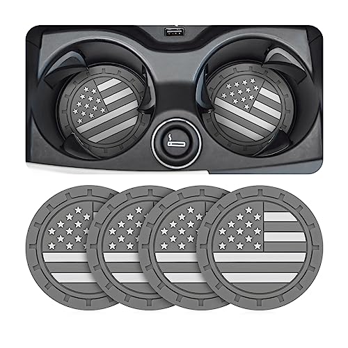 AUCELI 4 Pack Car Cup Holder Coasters, Colored American Flag US Flag Insert Car Cup Coaster, 2.75 Inch Anti Slip Shockproof Embedded Drink Mat, Vehicle Interior Decor Accessories - color: Gray/Flag, size: 4PCS