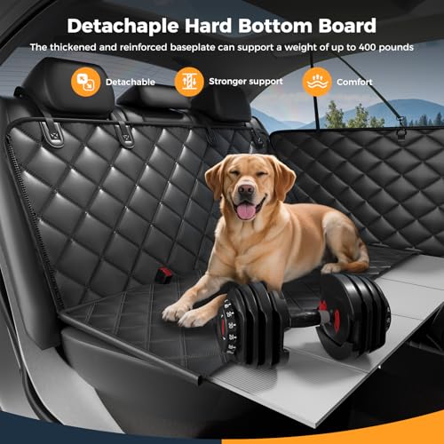 Dog Car Seat Cover for Back Seat, Hard Bottom Back Seat Extender for Dogs - Supports 400lbs,New Waterproof, Scratch Resistant, Anti Slip Portable Dog Hammock,Suitable for Cars, SUVs and Trucks（BLACK）
