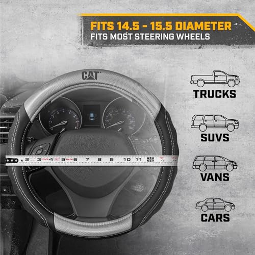 Cat® HexSport Gray Carbon Fiber Steering Wheel Cover, Standard 15 inch Size, Durable and Comfortable with Advanced Grip, Car Steering Wheel Cover for Auto Truck Van SUV - color: Gray HexSport, size: Standard (14.5-15")