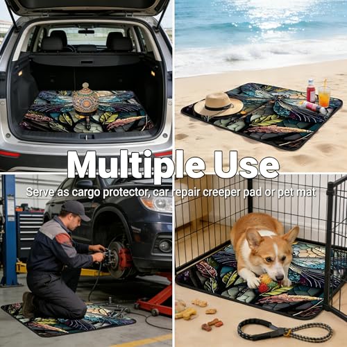 Universal Car Trunk Mat 29" x 39", Leaves Dragonfly All Weather Trunk Protection Cargo Liner, Durable Cargo Mat Rear Trunk Liner, Stylish Vehicle Interior Accessories Suitable for Most Car Models - color: Leaves Dragonfly