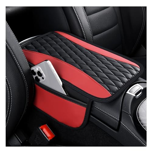 IHOTDER Patchwork Leather Center Console Covers for Cars,Upgraded Arm Rest Cover for Car with Side Storage Pocket for Car Seat Organizer,Middle Console Cover Stylish Car Decoration (Red) - color: Red