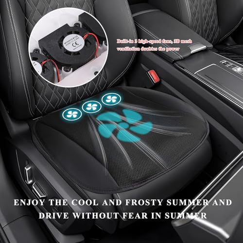 Cooling Car Seat Cushion, Ventilated Cool Bottom Seat Cover with USB Interface, 3-Speed Adjustable Comfy Cooling Pad for Auto Front Seats Home Office Chairs, Car Accessories (Black)
