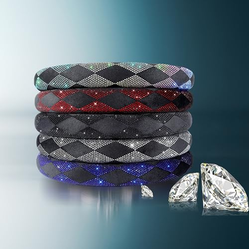 Bling Steering Wheel Cover for Women - Sparkly Crystal Rhinestones on Soft Plush with Checkered Design, Anti-Slip, Universal 15 Inch Car Wheel Protector, Cute Diamond Auto Accessories - color: white diamond +black