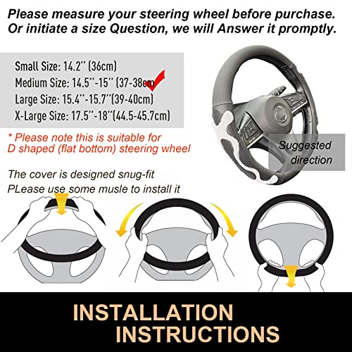 D Shaped Comfy Grip Steering Wheel Cover, Anti-Slip Design, Flat Bottom 14.5-15 Inch(Silicone White)