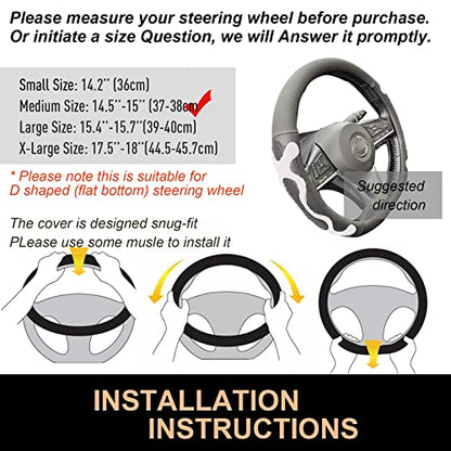 D Shaped Comfy Grip Steering Wheel Cover, Anti-Slip Design, Flat Bottom 14.5-15 Inch(Silicone White)