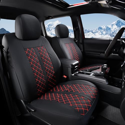 Truckiipa Toyota Tacoma Front Seat Covers, Waterproof Leather Seat Cushion Covers Fit for 4th Gen 2024-2026 Toyota Tacoma Double Crew Cab SR SR5 Limited TRD Sport/Off Road, Front Pair, Black&Red - color: Front Pair/Black&Red, size: Tacoma 2024-2026