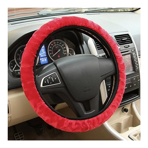 Ziciner Elastic Fuzzy Steering Wheel Cover, 15'' Soft Steering Wheel Protector for Warm Winter, Anti-Slip Fluffy Car Wheel Covers, Universal Car Interior Decor Accessories for Women Men (Red) - color: Red