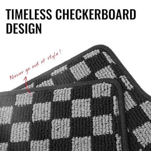 IKON MOTORSPORTS Loop Pile Tufted Car Floor Mats, Compatible with 2006-2011 Honda Civic All Models, Checkered Grey Black Plaid, All Weather Anti-Slip 3PCS Set Car Protector Carpets