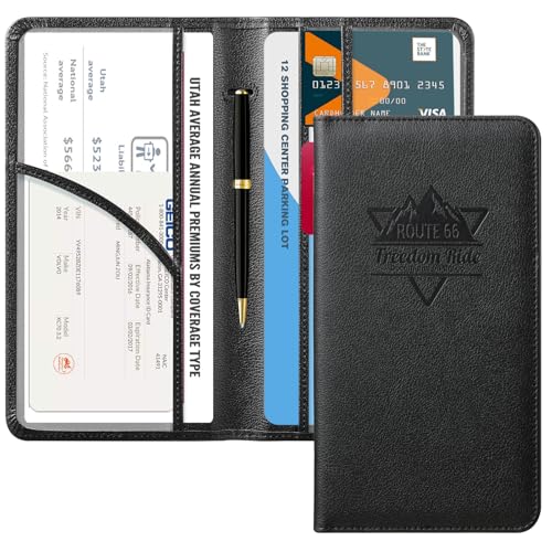 CoBak Car Registration and Insurance Holder - Vehicle Glove Box Car Organizer,Auto Truck Comparment Accessories Case with Magnetic Closure for Driver License,Cards - color: L-Route Peak Black