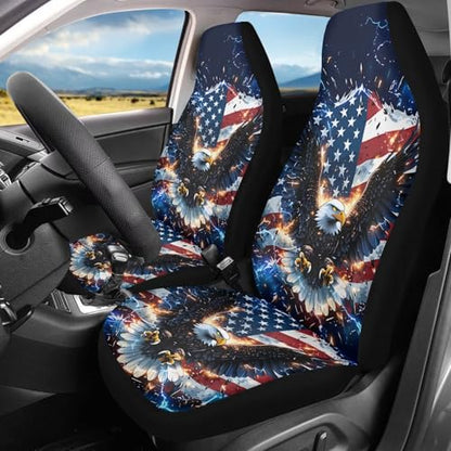 Dreaweet American Eagle Print Car Seat Covers Front Seats Only Universal Patriotic Car Accessories Interior 2 Piece Elastic Breathable Bucket Seat Covers for Most Cars SUV Trucks - color: American Eagle