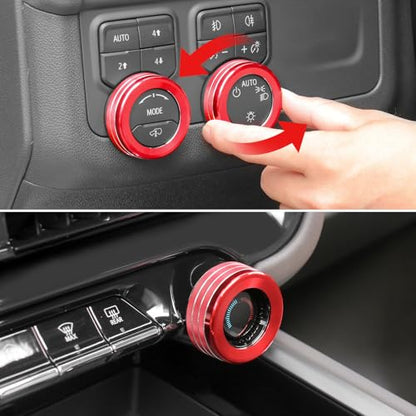 RT-TCZ Center Console Switch Knob Button Cover AC Radio Switch Knob Cover Trim Interior Accessories for Chevrolet Chevy Tahoe 2024 2025,7PCS (Red) - color: Red
