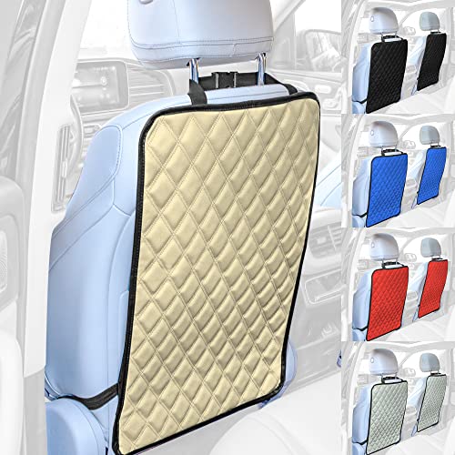 FH Group Faux Leather Auto Seat Back Kick Protectors, Heavy Duty Car Kick Mat for Kids –2-Pack Diamond Stitched Back Seat Protector, Waterproof Protection, Easy to Clean - color: Beige, style: Kick Mat - Diamond
