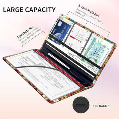 Premium Car Registration and Insurance Card Holder, Cute PU Leather Car Document Holder, Vehicle Glove Box Car Organizer with Magnetic Closure for Driver License, Cards Cute Bookshelf - color: Cute Bookshelf