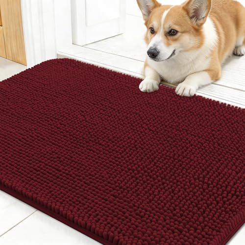 OLANLY Dog Door Mat for Muddy Paws 24x16, Absorbs Moisture and Dirt, Absorbent Non-Slip Washable Doormat, Quick Dry Chenille Mud Mat, Entry Indoor Entryway Carpet for Inside Floor, Caramel Russet - color: Caramel Russet, size: 24" X 16"