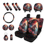 Horse Flower Printed 15 Pcs Car Seat Cover Set, Protective Car Accessories Set Front Rear Seat Covers Seat Belt Covers Steering Wheel Cover Car Headrest Cover Car Coaster - color: Brown and Black-Horse Flower