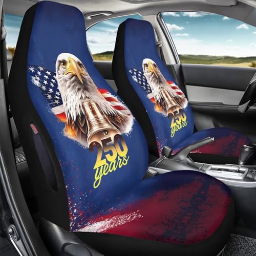 Eagle American Flag Print 2 Pcs Car Front Seat Cover, 250th Anniversary Non-Slip Car Front Seat Covers Airbag Compatible, Universal Fits Auto Interior Accessories for Most Cars SUV Truck - color: Blue - Eagle American Flag 250th Anniversary