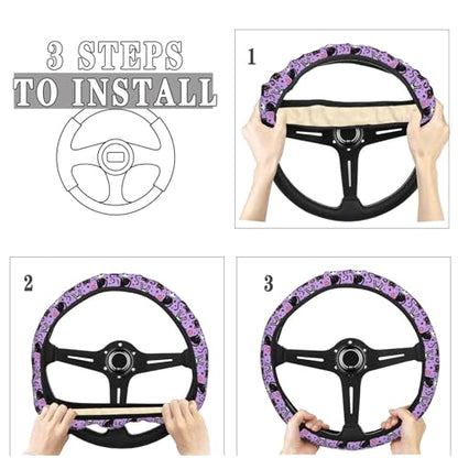 Halloween Cute Black Cat Skull Head Steering Wheel Cover for Women Men, Non-Slip Steering Wheel Protector Car Wheel Covers, Universal 15 Inch Fit for Auto, Suvs, Truck - color: Halloween Cute Black Cat Skull Head