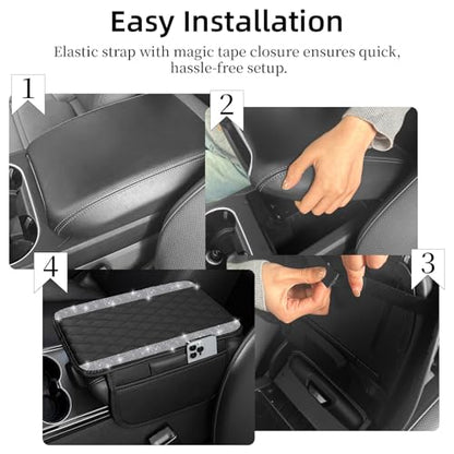 NBTEPEM Bling Car Center Console Cover, Leather Car Arm Rest Cover Cushion with 2 Storage Bags, Universal Auto Armrest Protector Storage Box, Bling Accessories Interior for Most Vehicles (Silver)