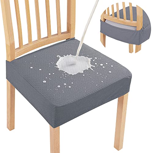 Smiry Waterproof Seat Covers for Dining Room Chairs Set of 2, Stretch Jacquard Removable Washable Chair Seat Slipcovers Protector, No Rear Covers, Grey - color: Grey, size: Set of 2