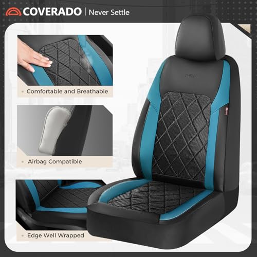 Coverado Car Seat Covers, Seat Covers Full Set, 5 Seats Automotive Seat Cover, Mesh Breathable Seat Protectors, Universal Fit for Most Cars - color: Black_Blue, size: FullSet