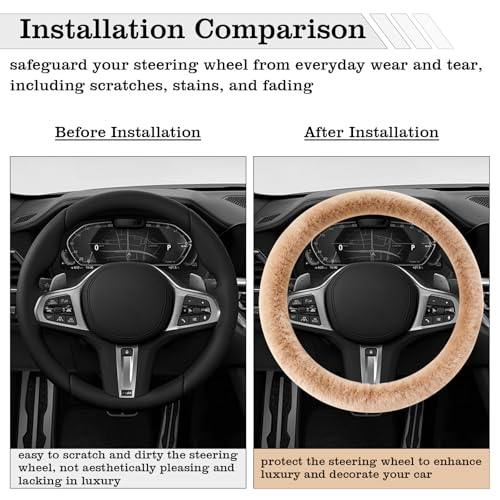 Furry Warm Steering Wheel Cover, Universal 14.5-15 Inch Winter Plush Warm Steering Wheel Cover, Soft Fluffy, Anti-Slip Design, Soft Texture (Camel) - color: Camel Plush