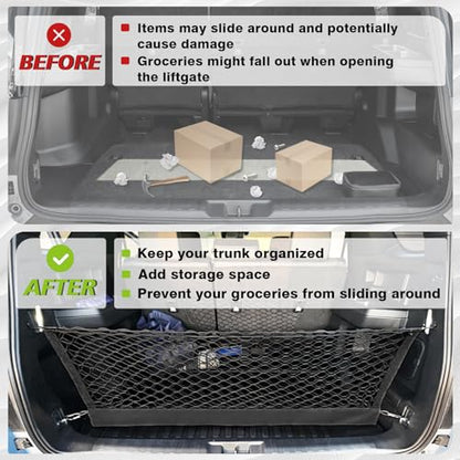 Truck Bed Cargo Net Trunk Netting Compatible with 2025 2026 Toyota 4Runner Accessories, Pickup Cargo Organizer SUV Sedan Storage Net w/Heavy Duty Carabiners - style: 2025+ 4Runner