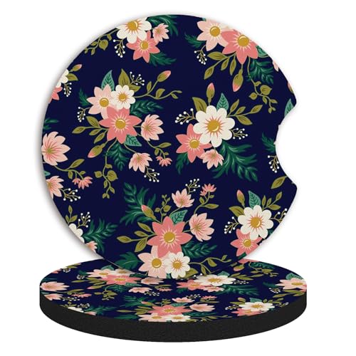 2pcs Flowers Pattern Car Cup Holder Coasters - Hippie Car Accessories, Universal Auto Anti Slip, Rubber Coasters with A Finger Groove - color: Flowers