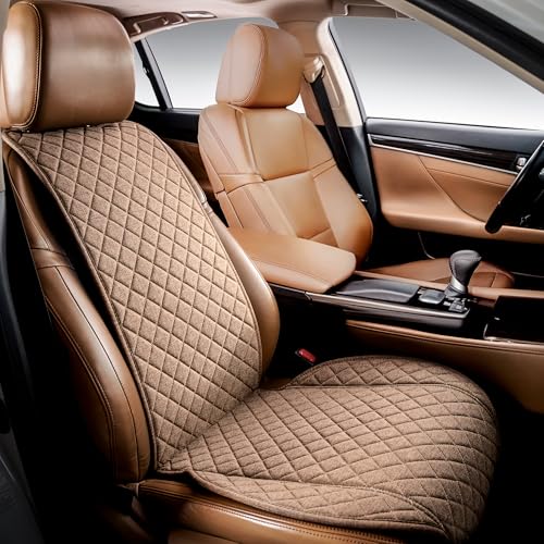 IVICY Faux Linen Front Car Seat Cover – Non-Slip Bucket Seat Protector for Most Cars, SUVs, Vans & Trucks – 1 Seat Cover, Machine Washable, Side-Airbag Friendly, Light Brown - color: BROWN WS LN