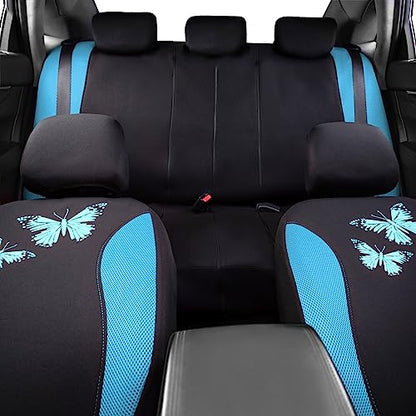 Flying Banner Butterfly car seat Covers ful Set Fashion Universal Lady Woman Female Rear Bench Split Colorized (Full Set, Mint Blue) - color: Mint Blue, size: Full set